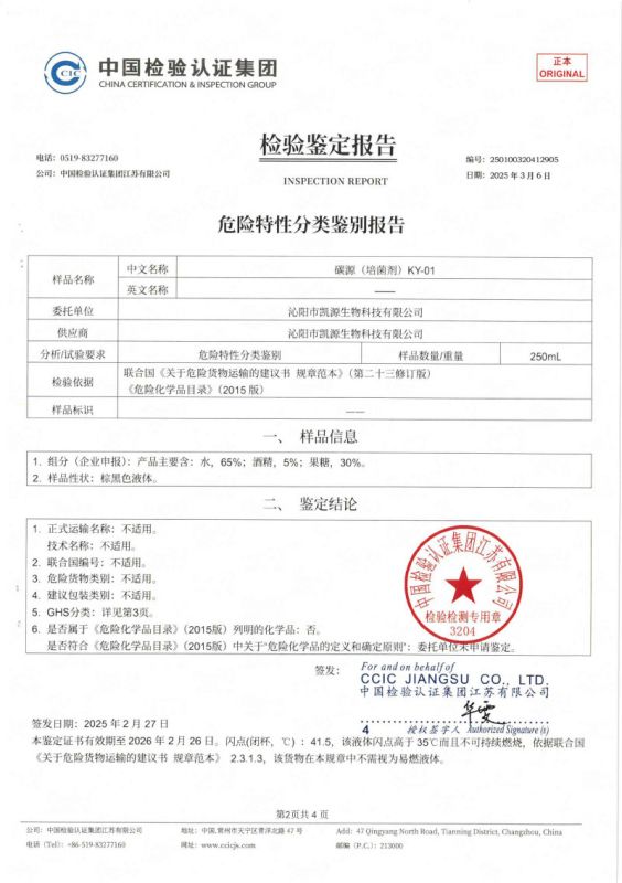 危險特性分類鑒定報告KY-01-2